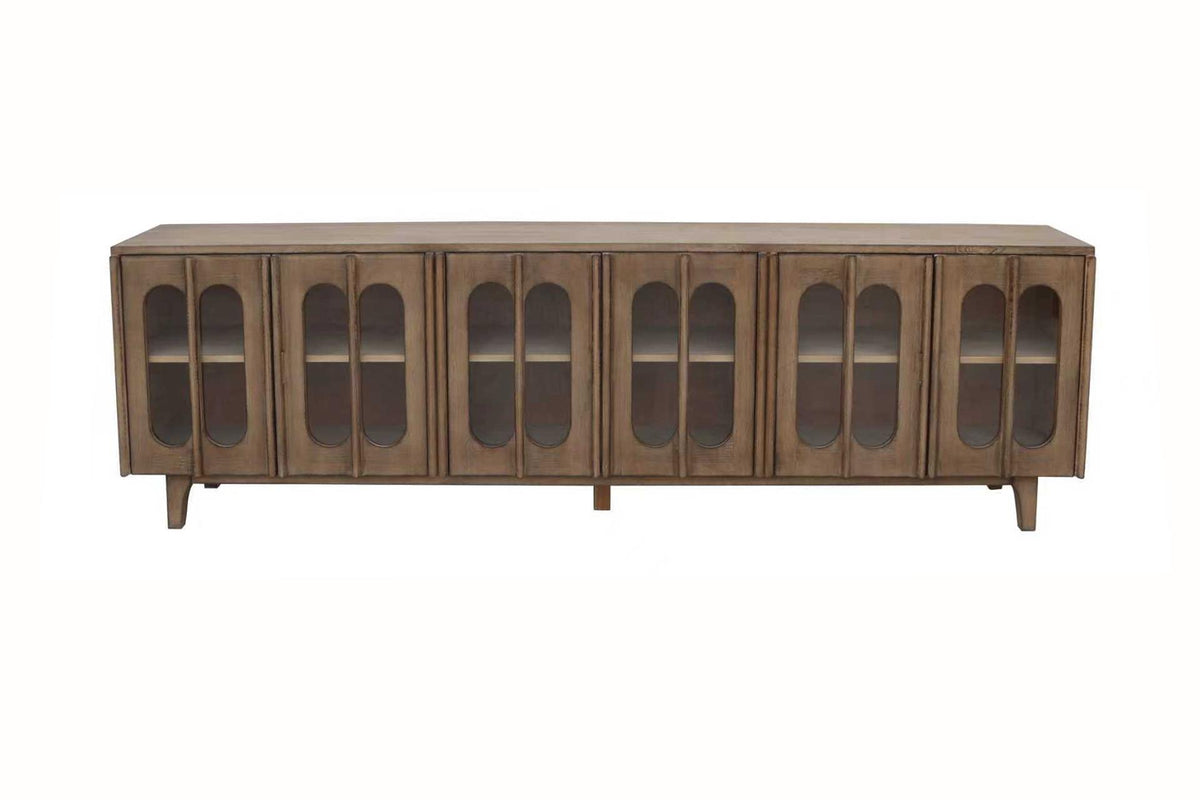 Wesley 108" Long Cabinet with Arched Glass Doors – Antique Natural