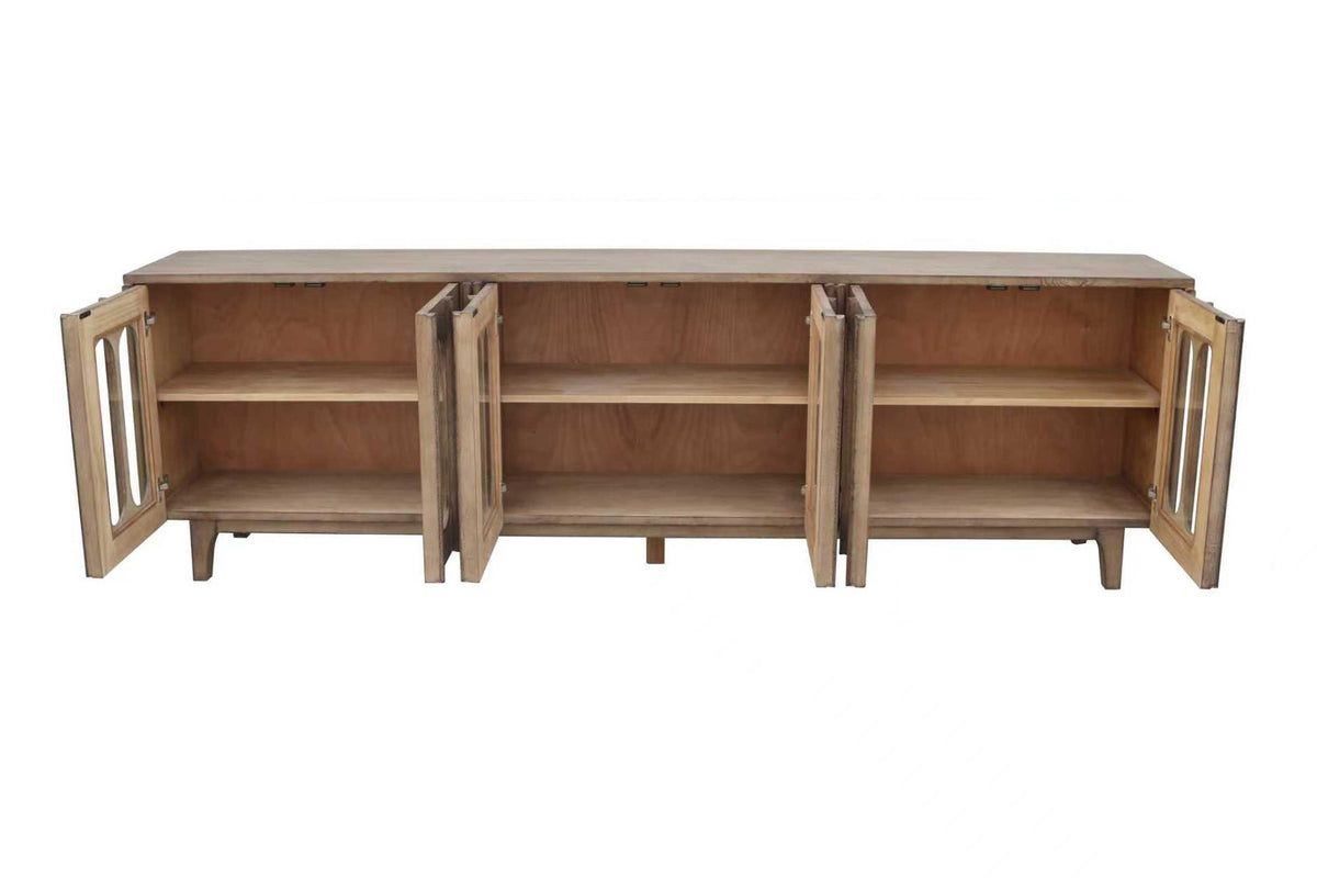 Wesley 108" Long Cabinet with Arched Glass Doors – Antique Natural