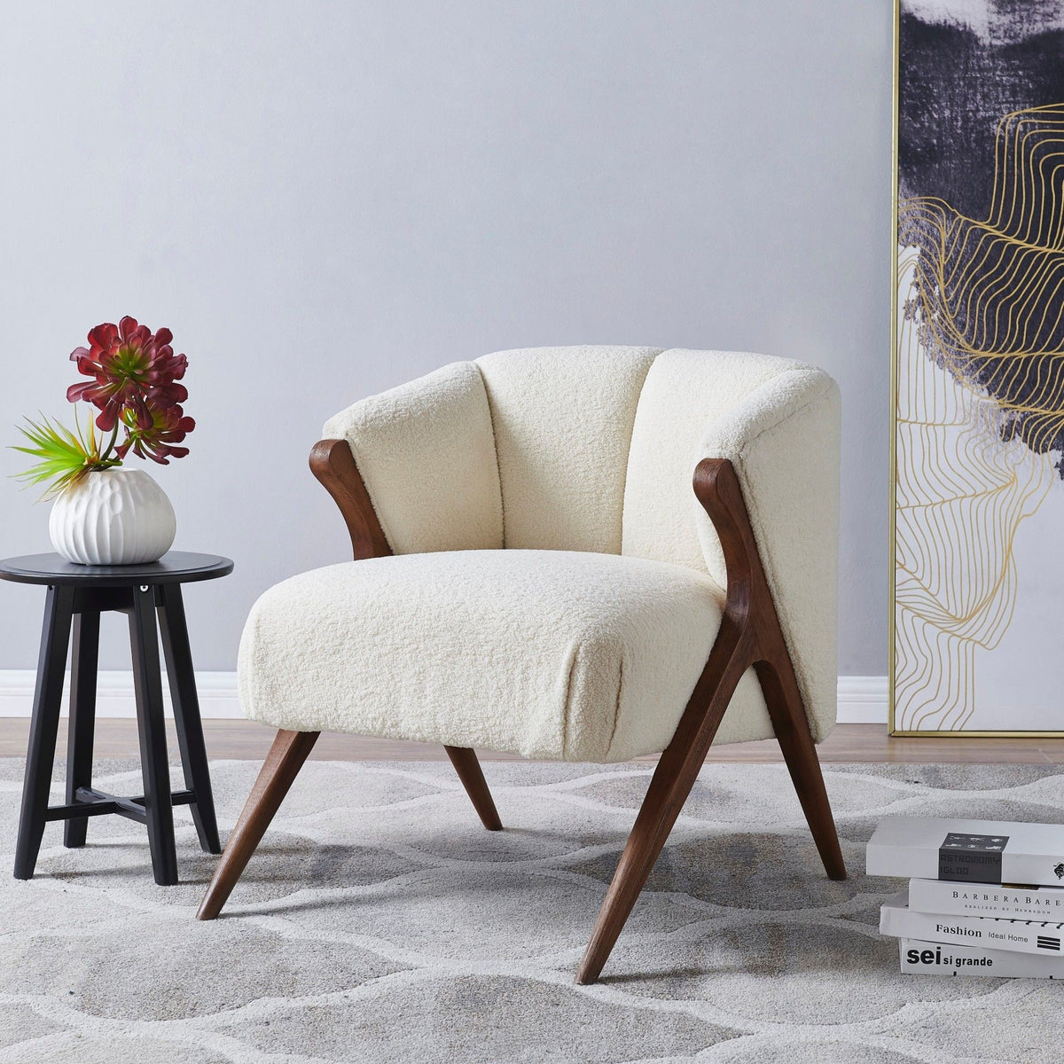 New Pacific Direct Florence Faux Shearling Accent Chair – Beige
