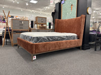 Queen Edwin Wing Shelter Upholstered Bed In Suede