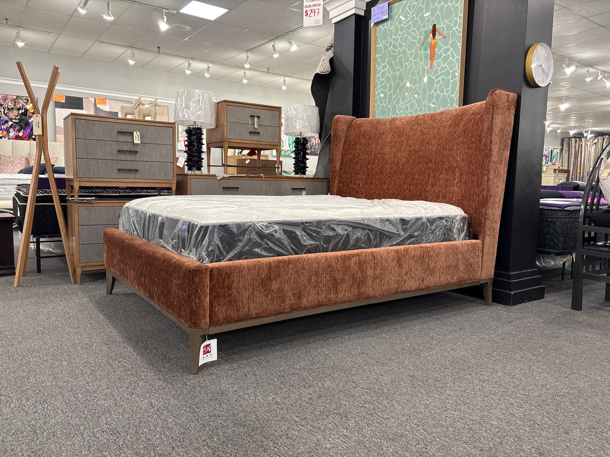 Queen Edwin Wing Shelter Upholstered Bed In Suede