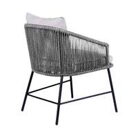 Frinton, Ditas & Rhett 5-Piece Outdoor Dining Set in Dark Eucalyptus, Gray Rope & Cushions