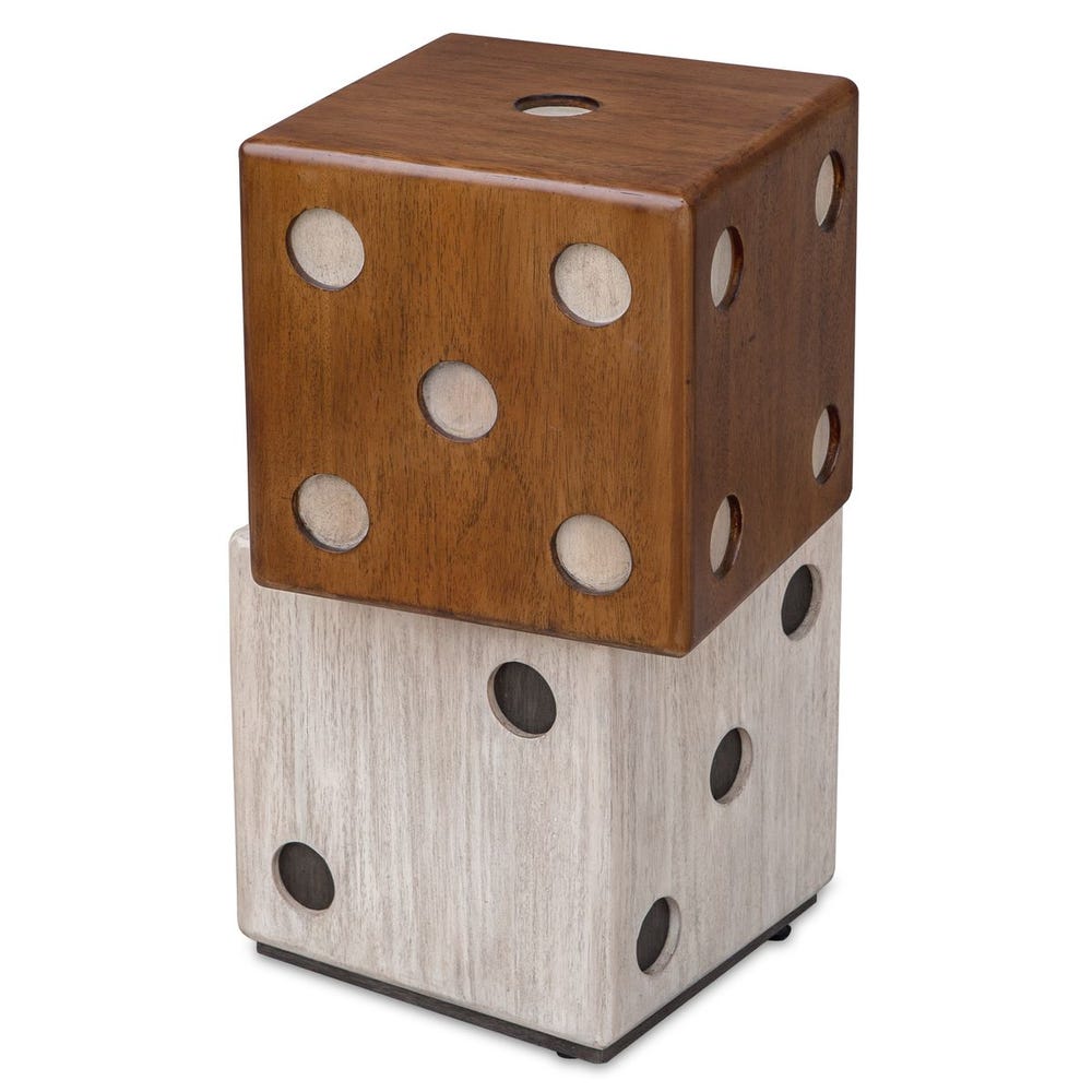 Roll the Dice Wooden Accent Table – Natural Wood & Whitewash