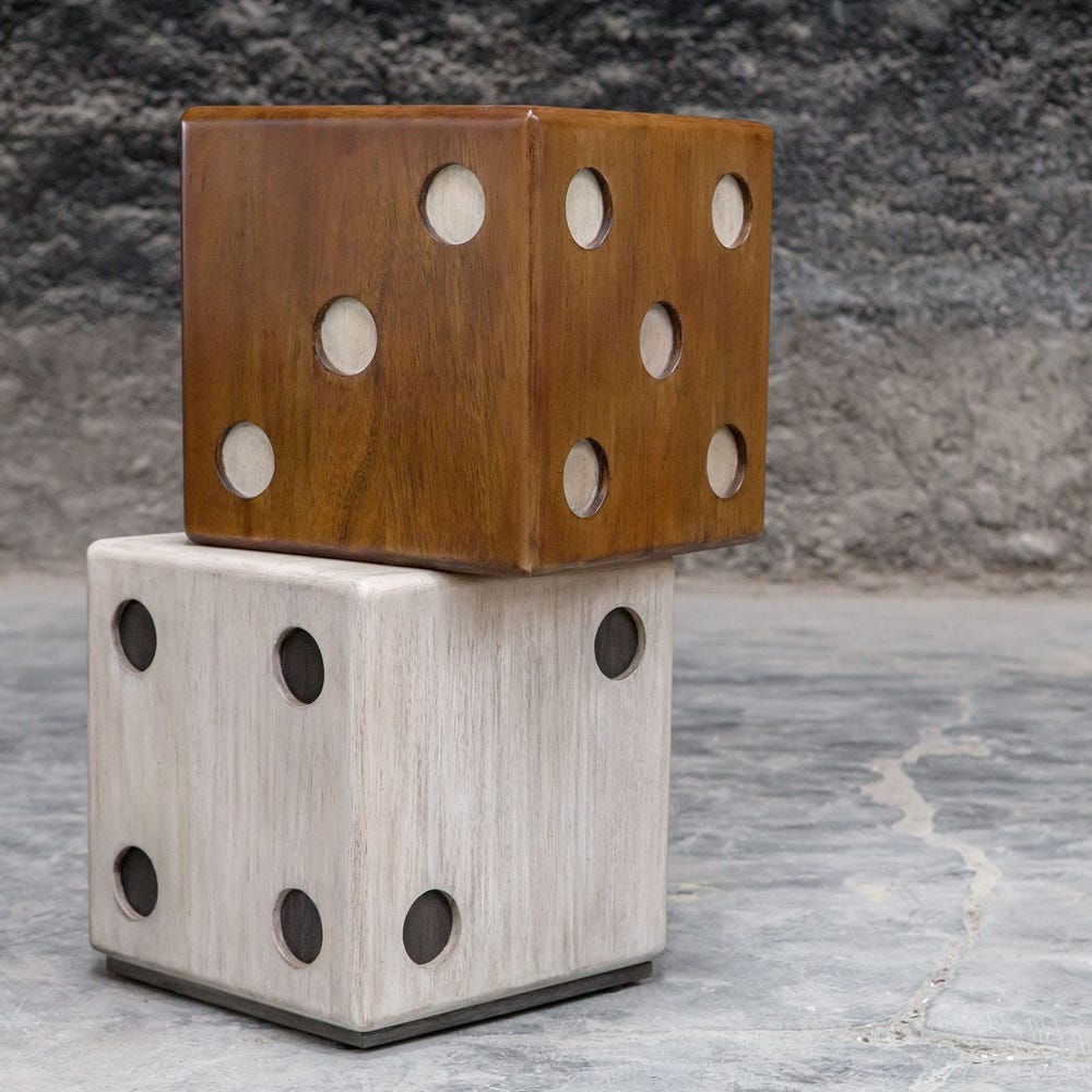 Roll the Dice Wooden Accent Table – Natural Wood & Whitewash