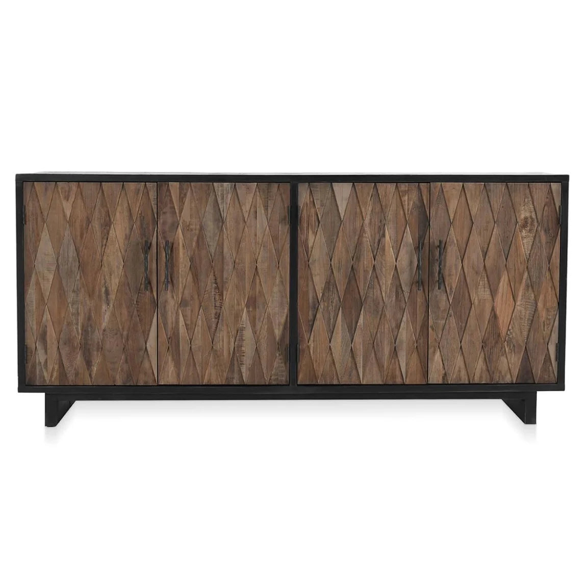 Anton 78" Reclaimed Wood 4-Door Cabinet – Black & Natural