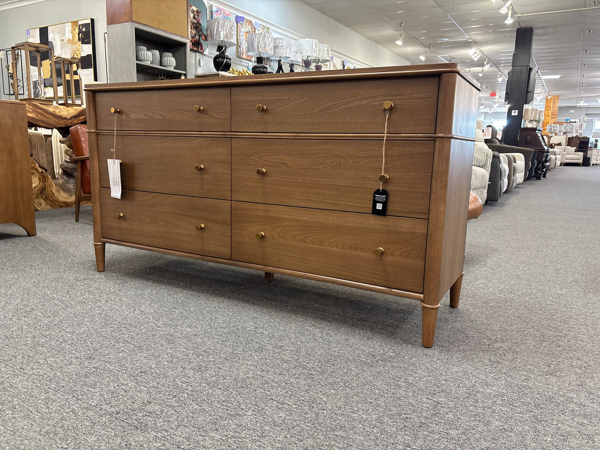 Whitmore 68” Six-Drawer Dresser – Claystone Honey Wood