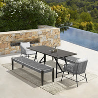 Frinton, Ditas & Rhett 5-Piece Outdoor Dining Set in Dark Eucalyptus, Gray Rope & Cushions