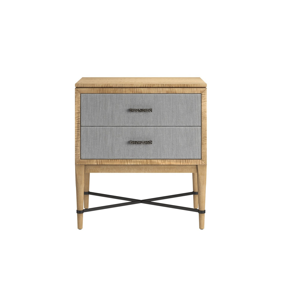 Loft 2-Drawer Fabric Nightstand – Natural Maple & Gray