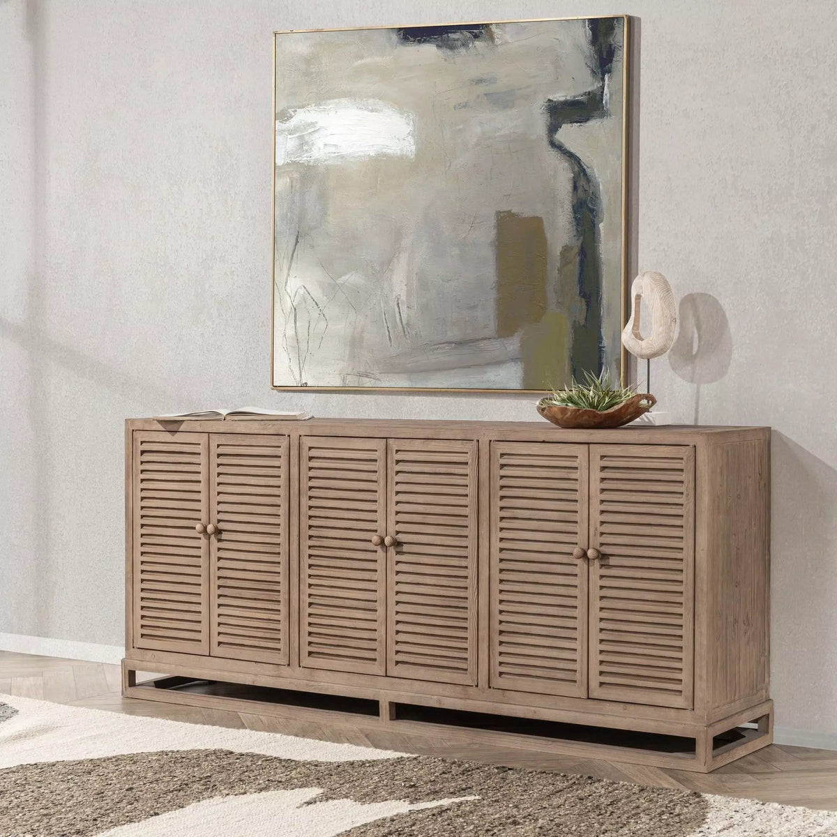 Jolen 81" Reclaimed Pine 6-Door Buffet – Distressed Brown