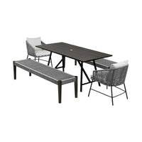Frinton, Ditas & Rhett 5-Piece Outdoor Dining Set in Dark Eucalyptus, Gray Rope & Cushions