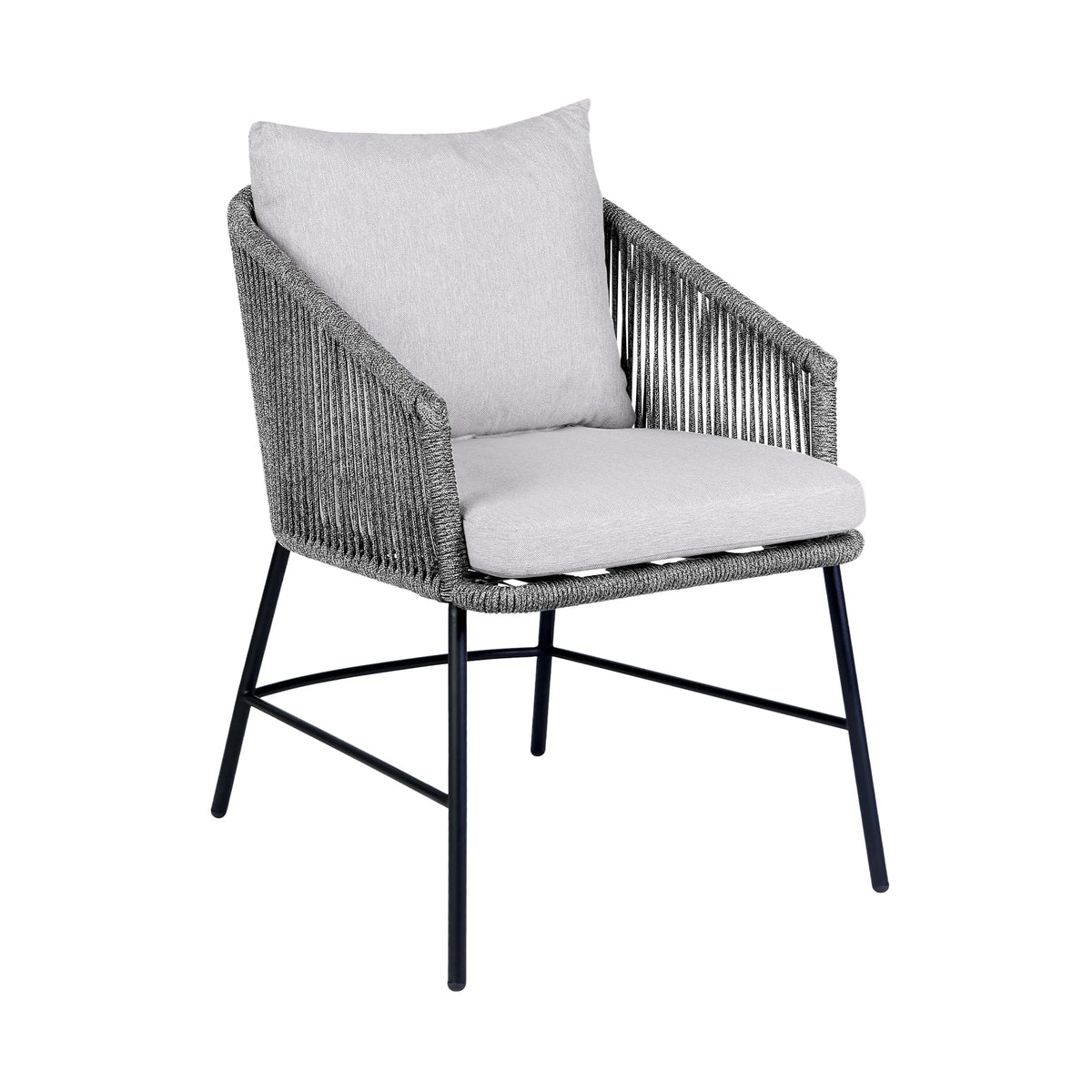 Frinton, Ditas & Rhett 5-Piece Outdoor Dining Set in Dark Eucalyptus, Gray Rope & Cushions