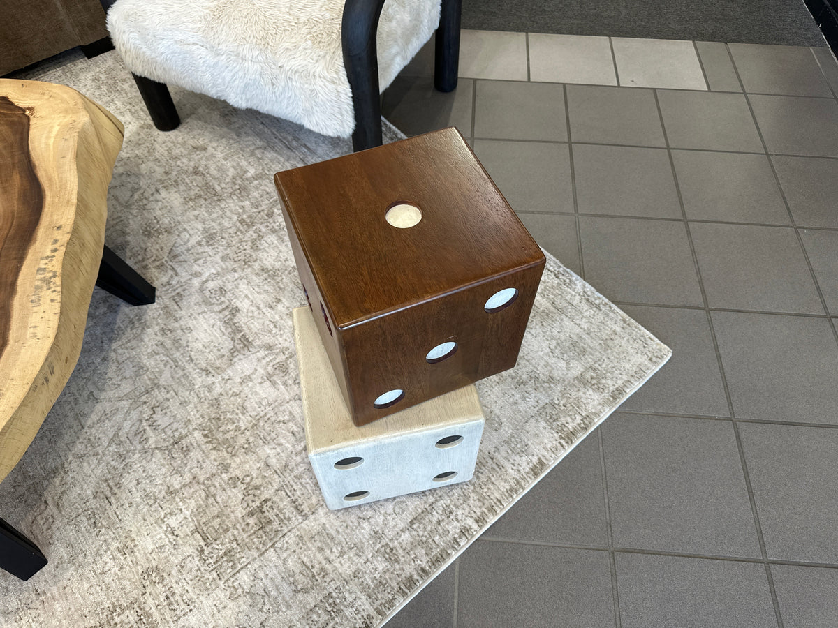 Roll the Dice Wooden Accent Table – Natural Wood & Whitewash