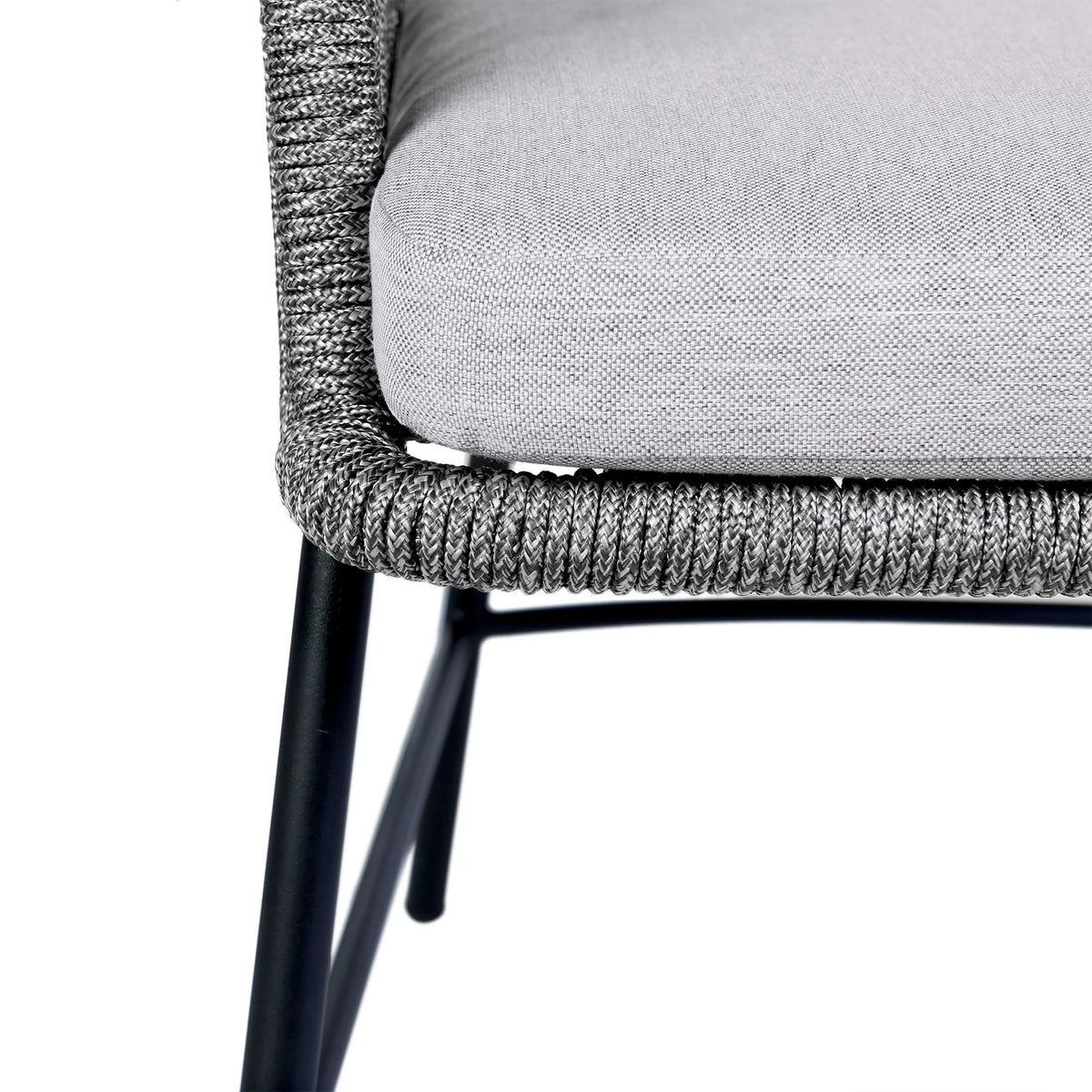 Frinton, Ditas & Rhett 5-Piece Outdoor Dining Set in Dark Eucalyptus, Gray Rope & Cushions