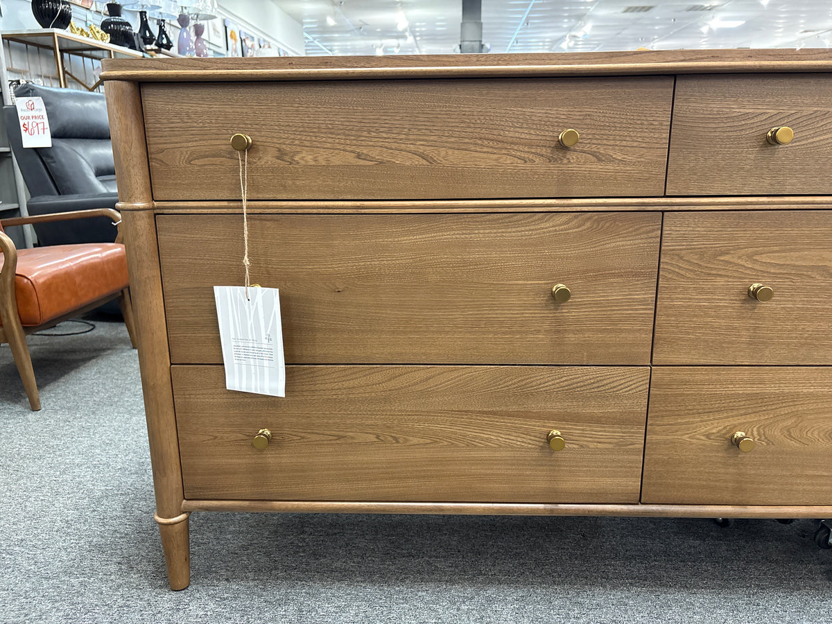 Whitmore 68” Six-Drawer Dresser – Claystone Honey Wood
