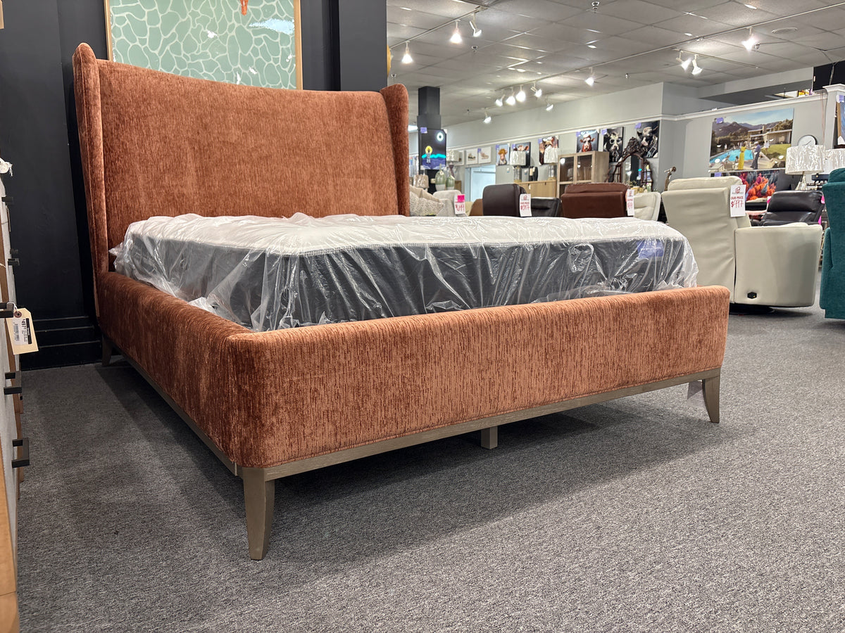 Queen Edwin Wing Shelter Upholstered Bed In Suede