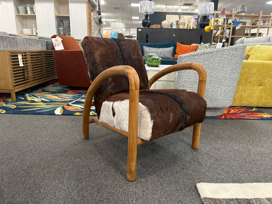 Charlton Brown Hide Occasional Accent Chair with Wood Frame