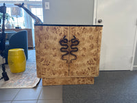 Zia Bar Cabinet with Marble Top – Natural Burl Wood