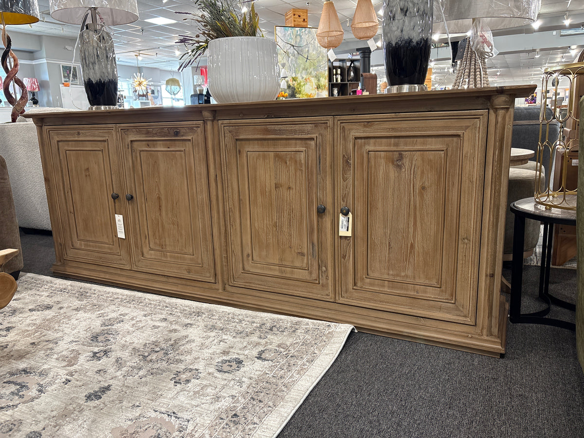Josephine 95" 4-Door Reclaimed Pine Cabinet – Warm Natural