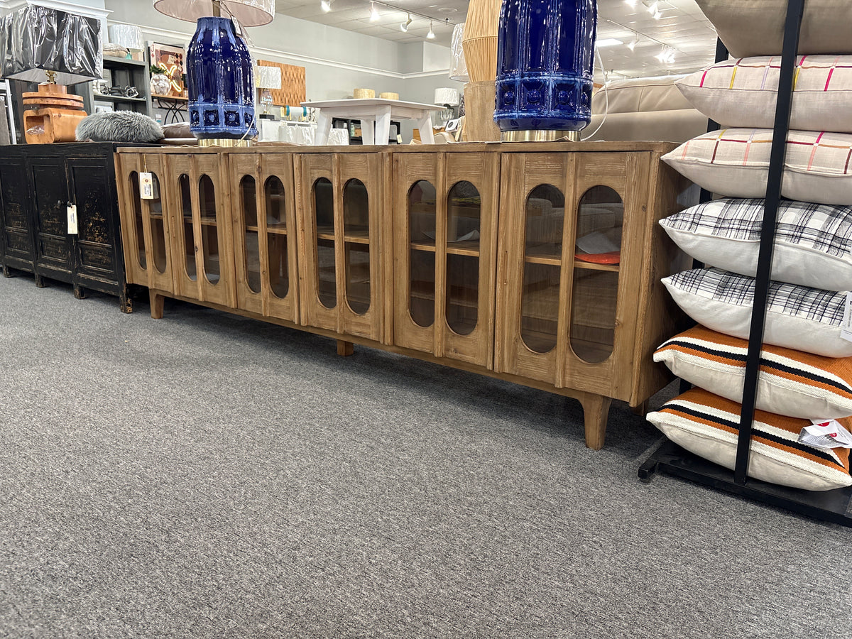 Wesley 108" Long Cabinet with Arched Glass Doors – Antique Natural