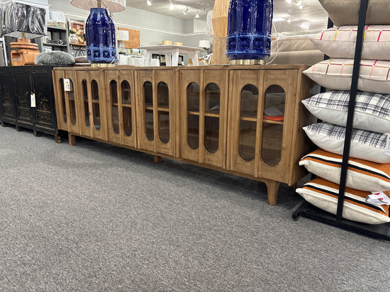 Wesley 108" Long Cabinet with Arched Glass Doors – Antique Natural