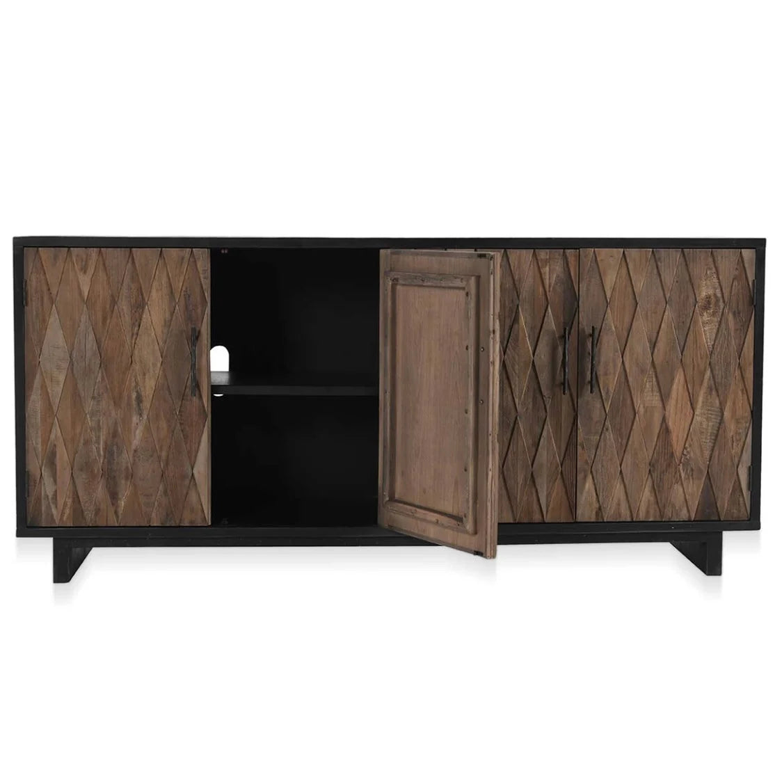 Anton 78" Reclaimed Wood 4-Door Cabinet – Black & Natural