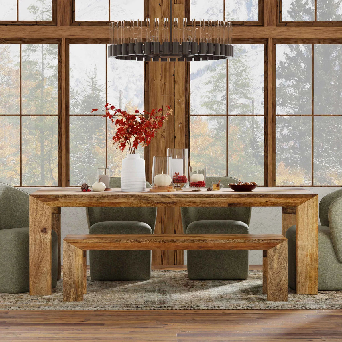 Crossings Downtown 86" Solid Mango Rectangular Dining Table – Amber
