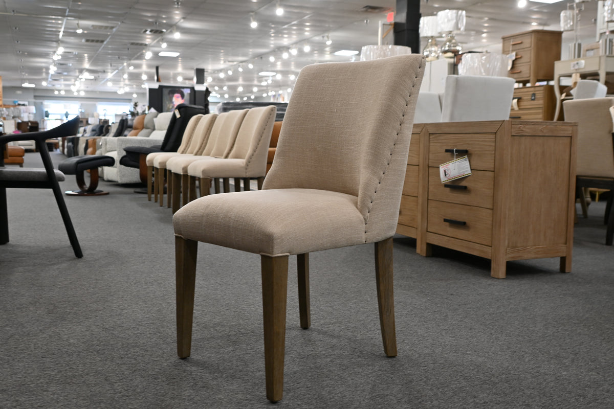 Parkson Upholstered Dining Chair – Beige with Nailhead Trim