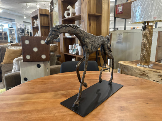 Prancing Horse Sculpture – Bronze Finish & Black Metal Base