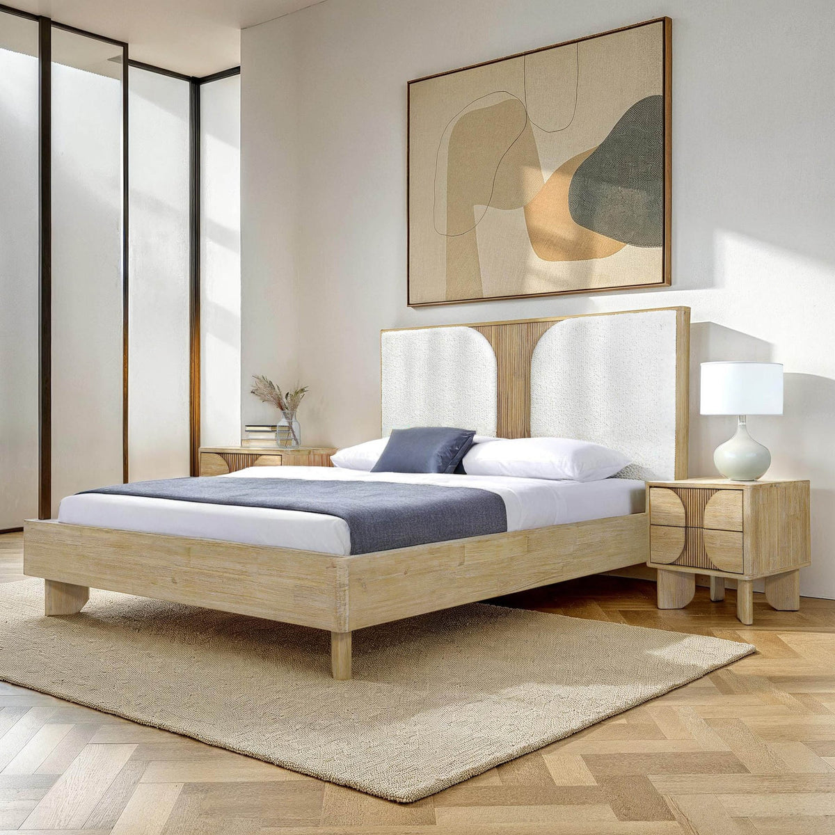 Haru Upholstered Bed in Sand Wash