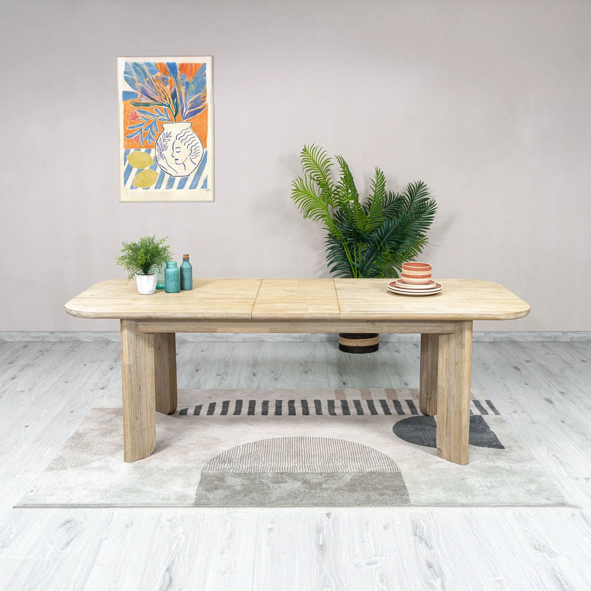 Haru 70"–102" Solid Acacia Extension Dining Table – Sand Wash