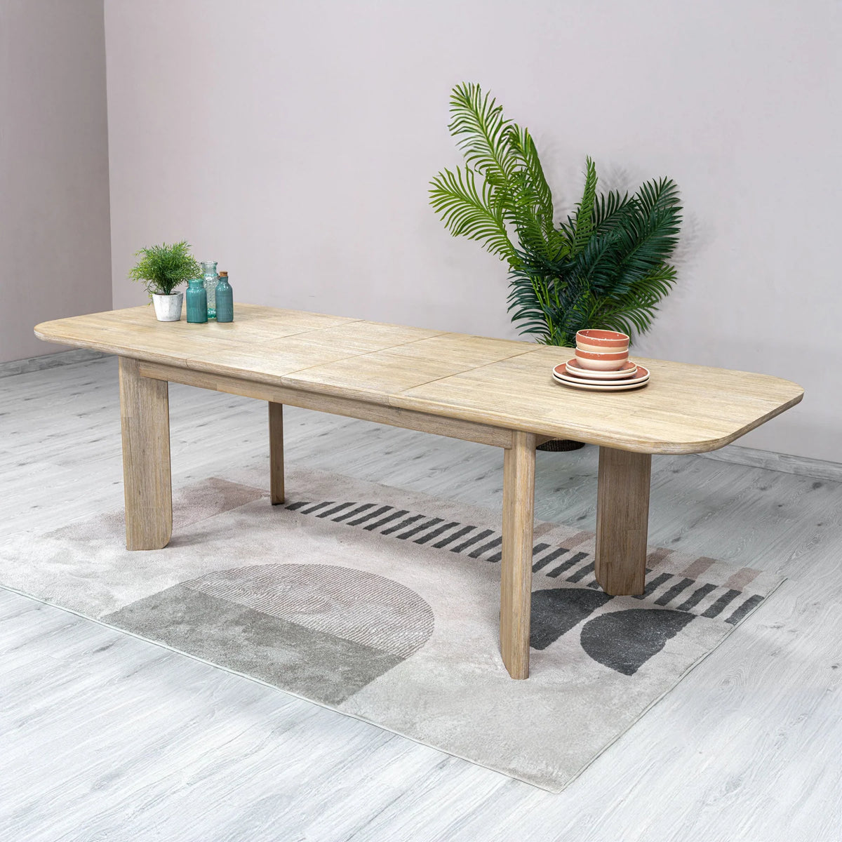 Haru 70"–102" Solid Acacia Extension Dining Table – Sand Wash