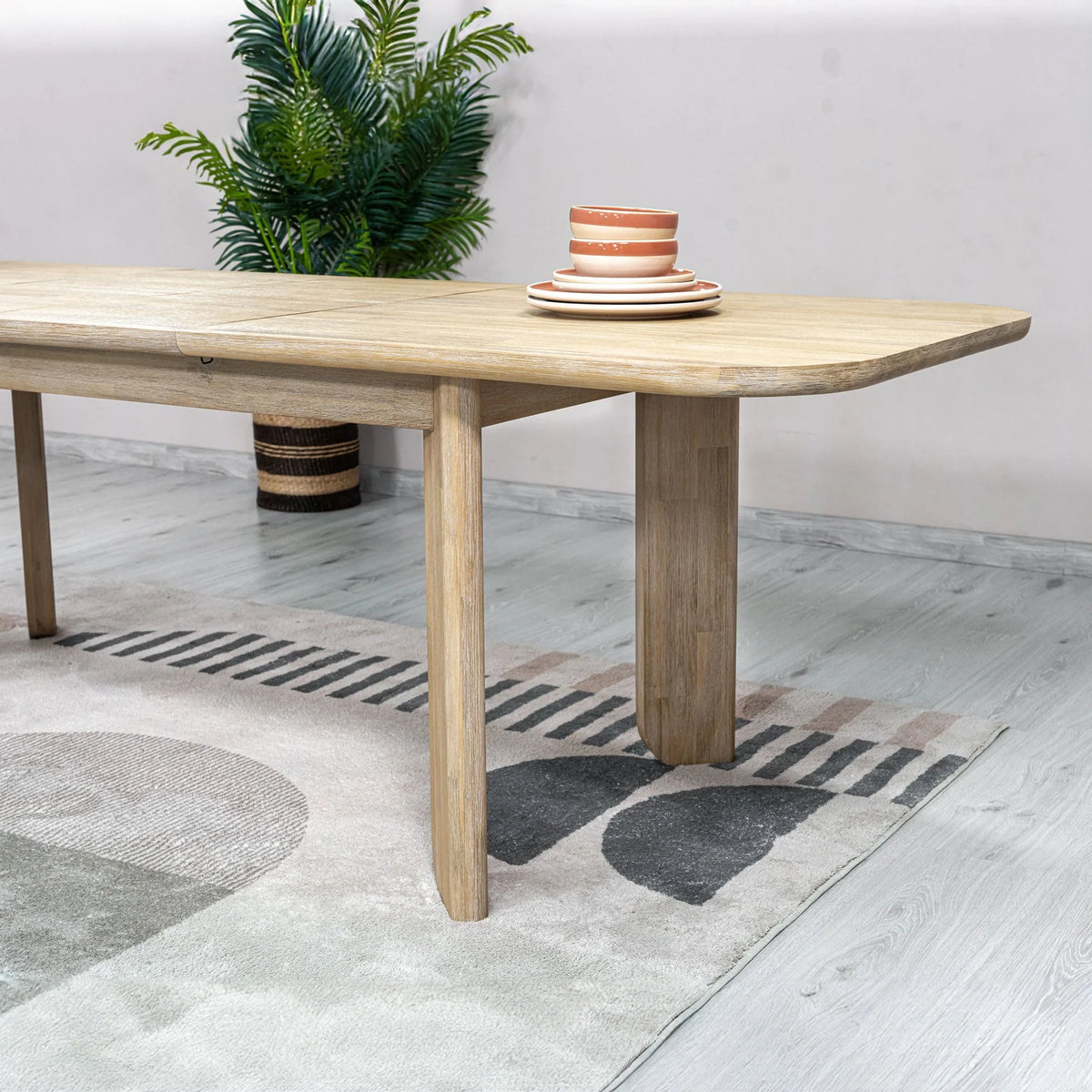 Haru 70"–102" Solid Acacia Extension Dining Table – Sand Wash