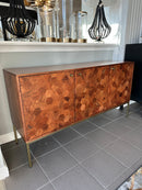 Kenzo Honeycomb Mid-Century Sideboard – Brown with Brass Accents