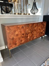 Kenzo Honeycomb Mid-Century Sideboard – Brown with Brass Accents