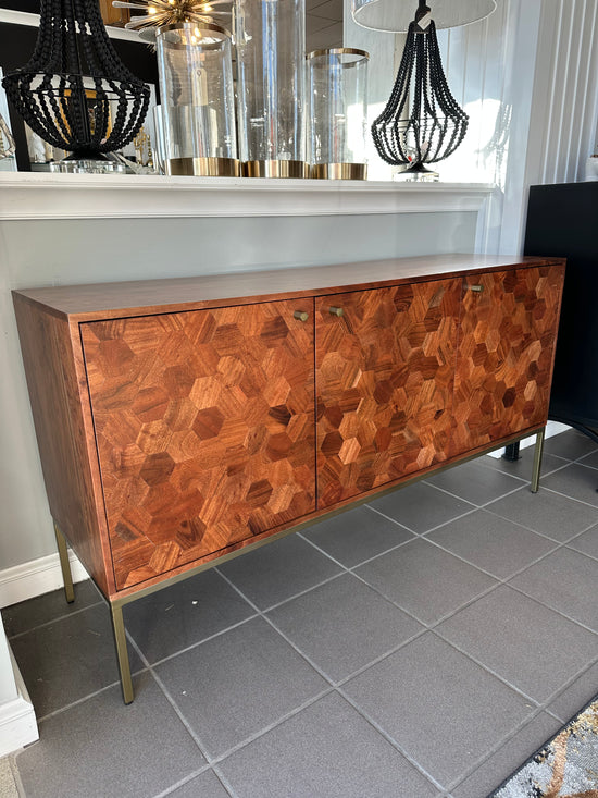 Kenzo Honeycomb Mid-Century Sideboard – Brown with Brass Accents