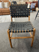 Woven Leather & Teak Wood Chair – Black Leather
