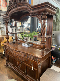 Antique Cherub Sideboard with Mirror & Ornately Carved Gallery