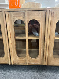 Wesley 108" Long Cabinet with Arched Glass Doors – Antique Natural