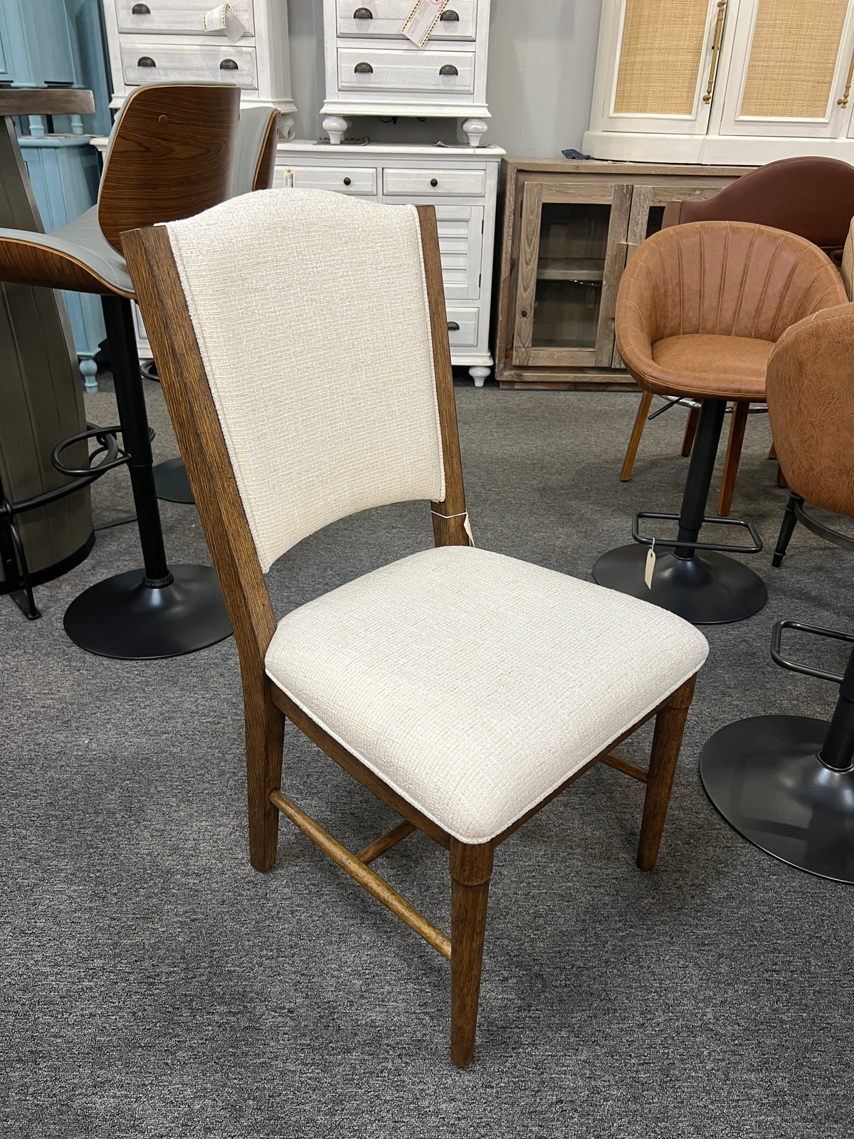 Wood Dining Chair with Cream Upholstered Seat and Back