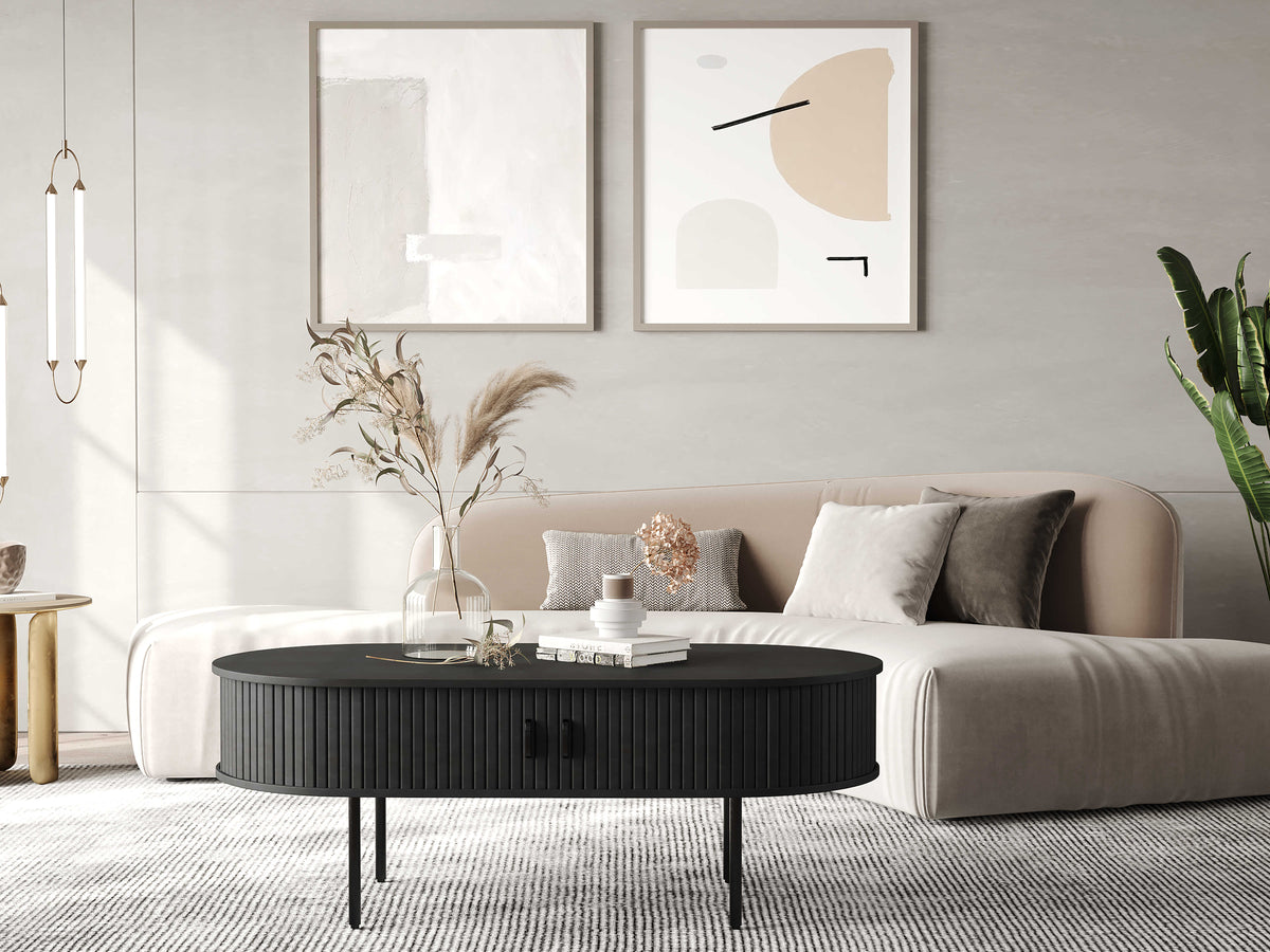 Nola Black Oak Coffee Table with Sliding Doors