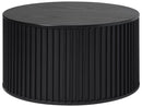 Siena 33" Round Coffee Table with Sliding Door – Black Oak
