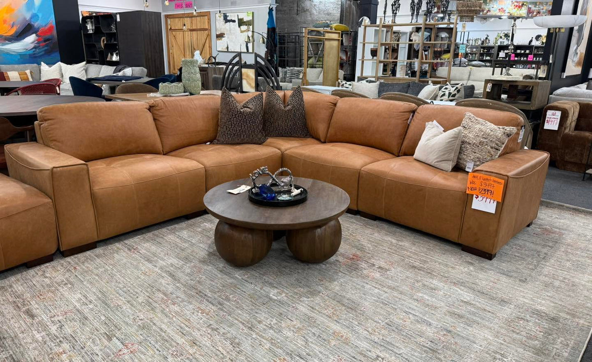 Maverick 5-Piece Leather Sectional – Saddle