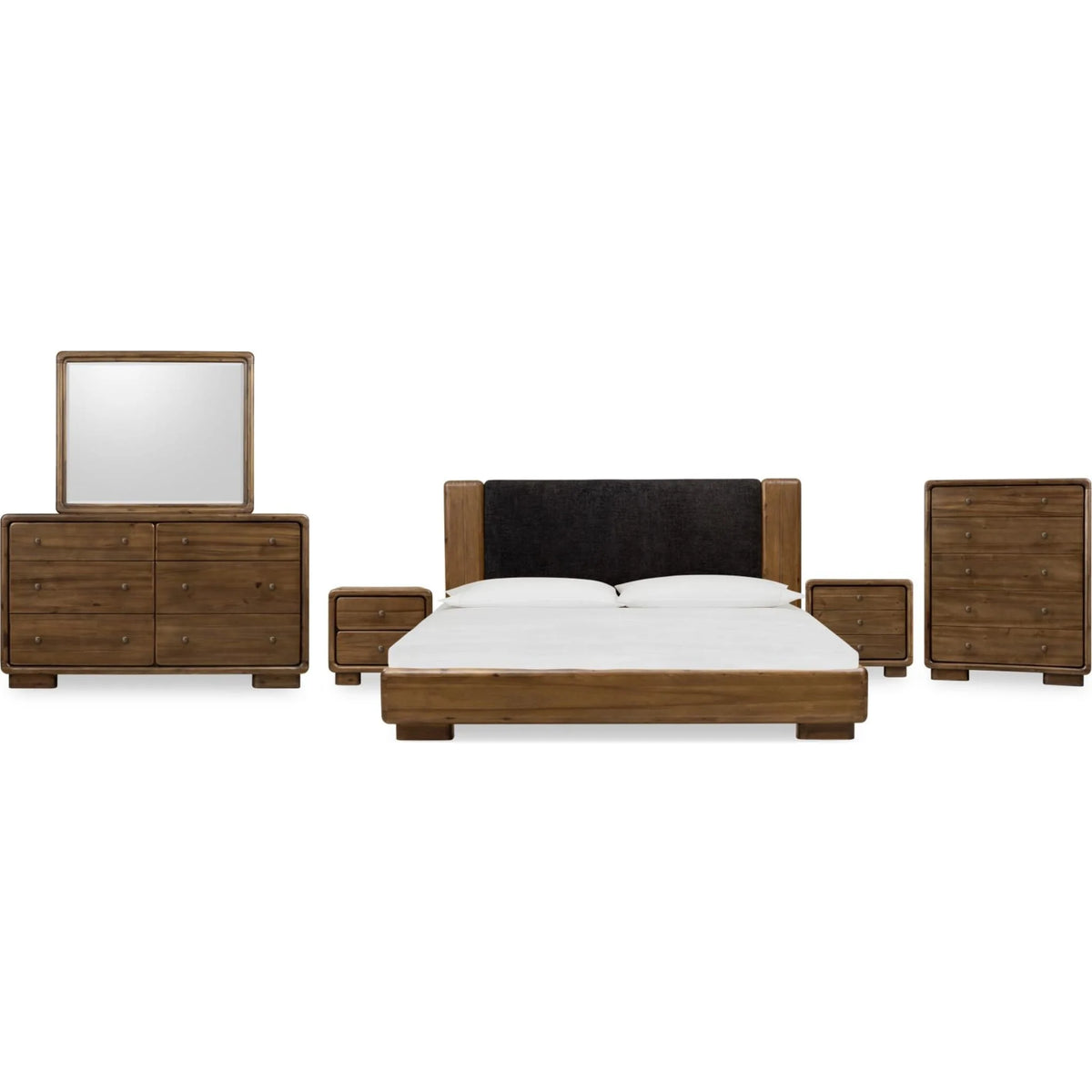 Boka Chenille Upholstered Acacia Wood Platform Bed