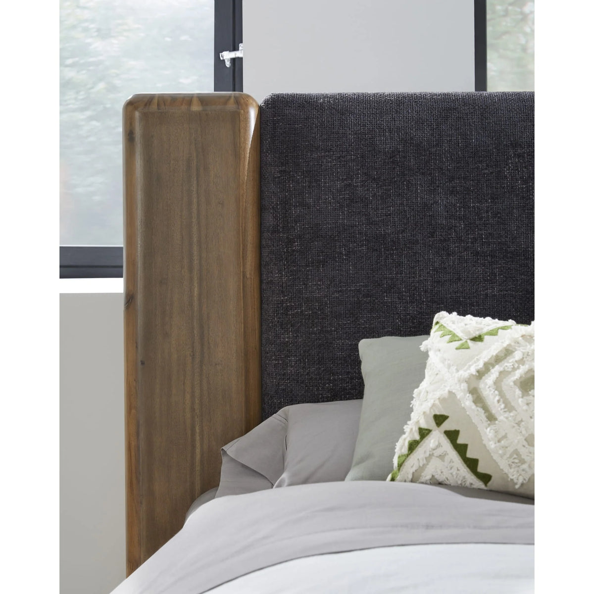 Boka Chenille Upholstered Acacia Wood Platform Bed