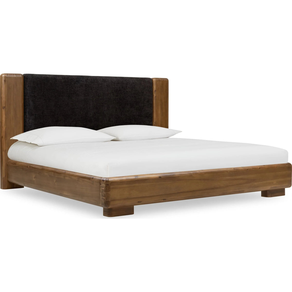 Boka Chenille Upholstered Acacia Wood Platform Bed