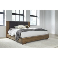 Boka Chenille Upholstered Acacia Wood Platform Bed