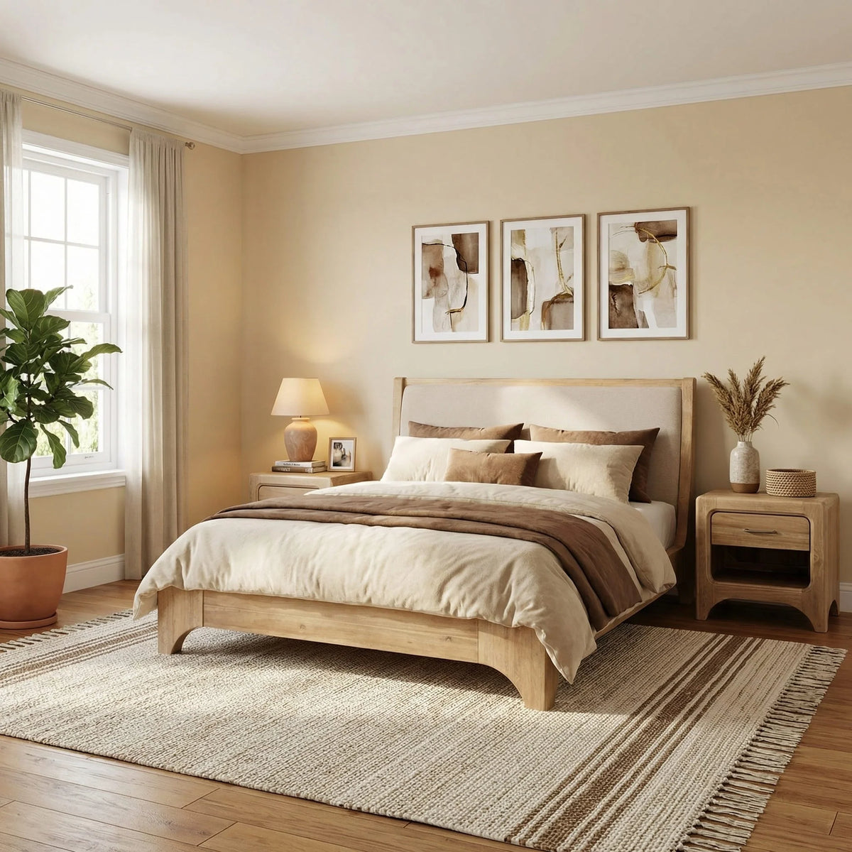 Brentwood Upholstered Wood Bed in Brioche