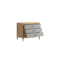Loft 3-Drawer Fabric Bedside Chest – Natural Maple & Gray