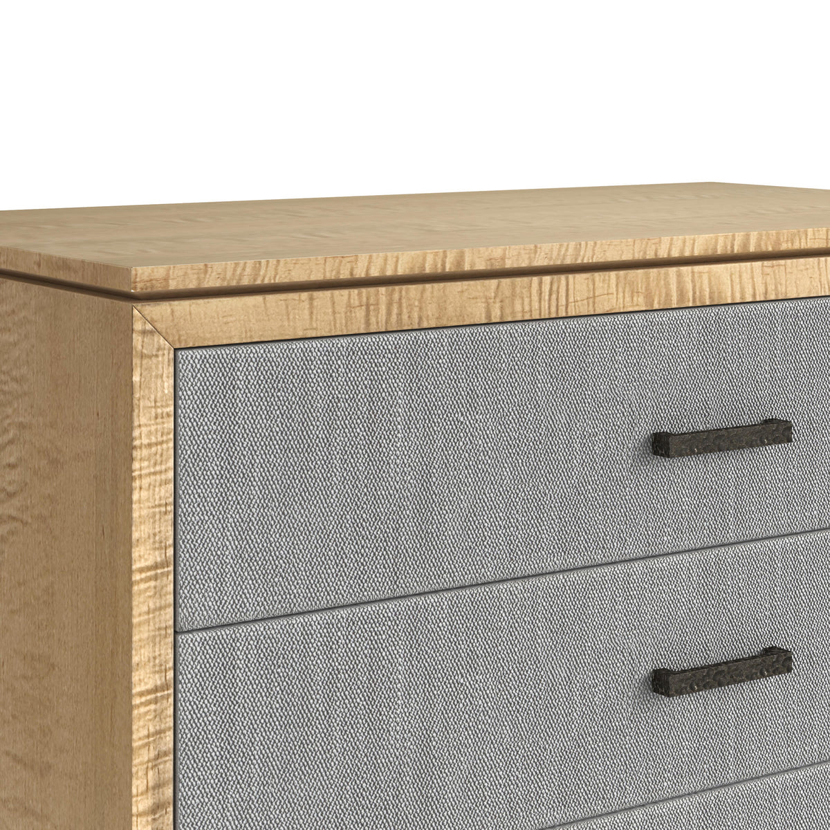 Loft 3-Drawer Fabric Bedside Chest – Natural Maple & Gray