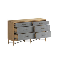 Loft 6-Drawer Fabric Dresser – Natural Maple & Gray